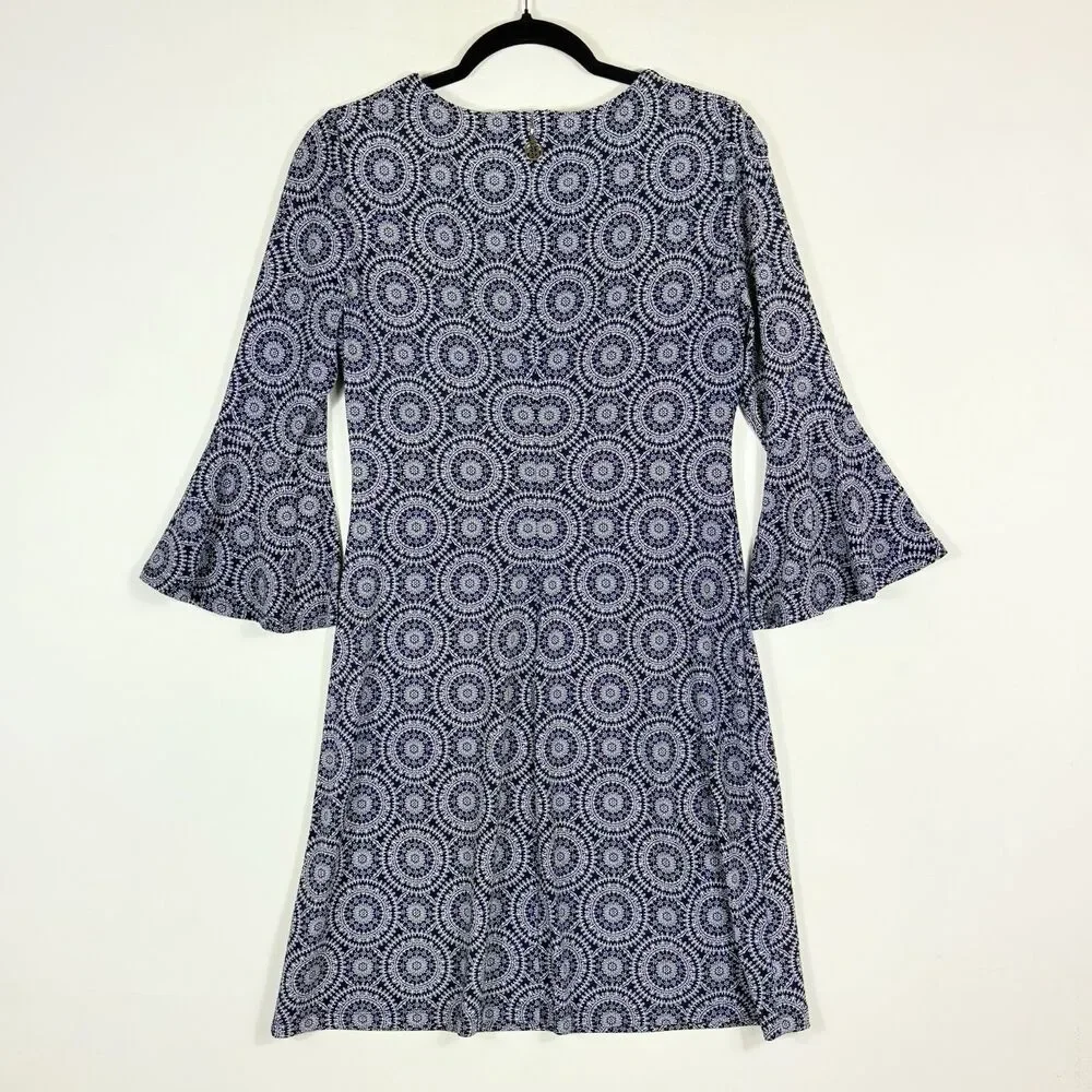 Tommy Hilfiger Navy Blue White Medallion 3/4 Ruffle Sleeve Dress Women's Sz‎ 4 - Picture 7 of 8